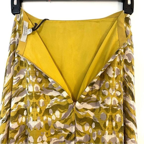 ALL SAINTS Slvina Hi-Low Skirt with mini skirt liner Yellow Pattern Size 0 NWT - Picture 8 of 10